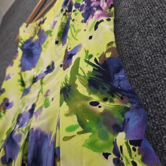 Nine West Dress Womens 10 Chartreuse Lime Green Purple Floral Fit & Flare Pleate - Picture 4 of 9